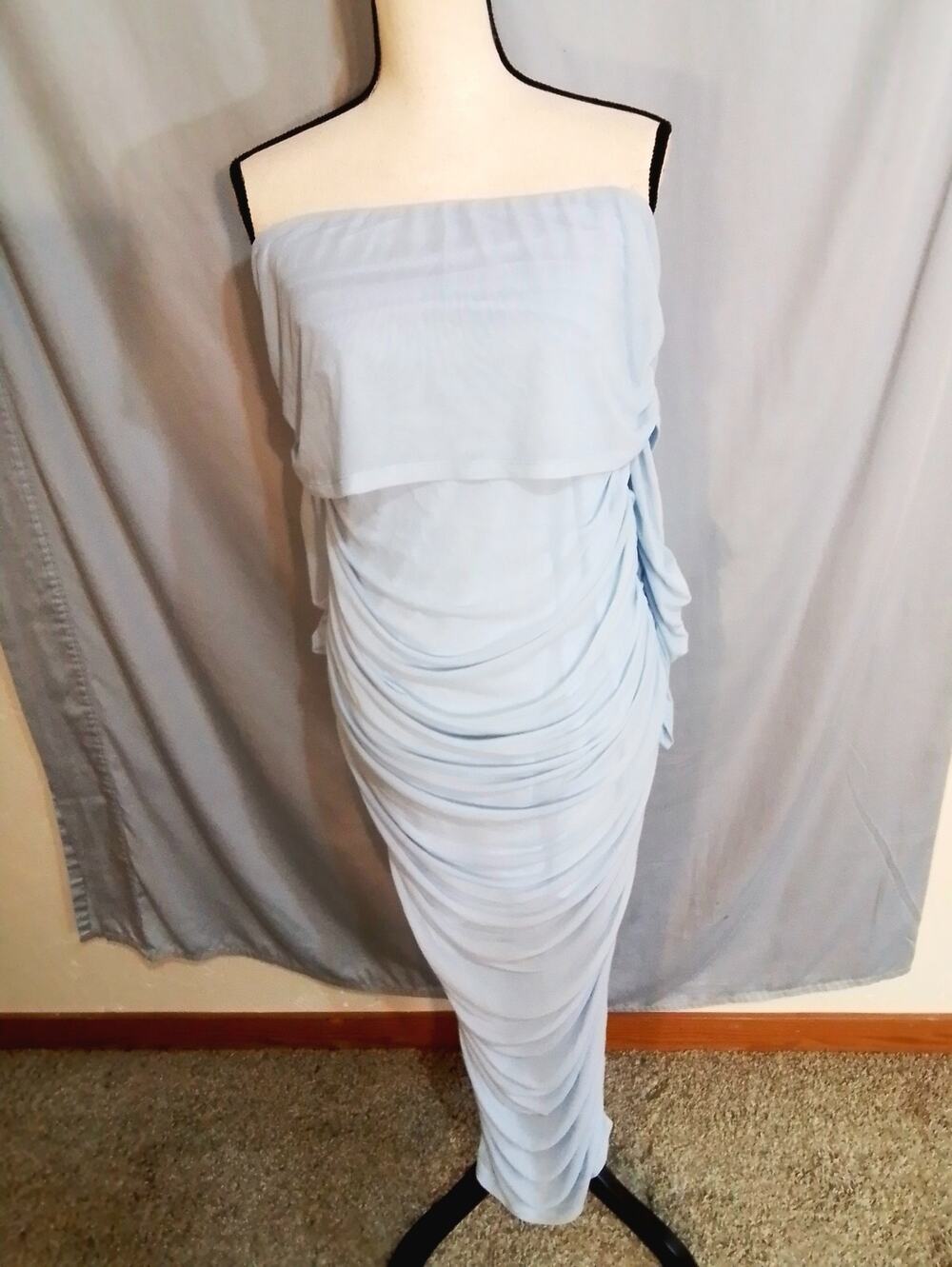 Shein  , sky blue strapless maxi dress